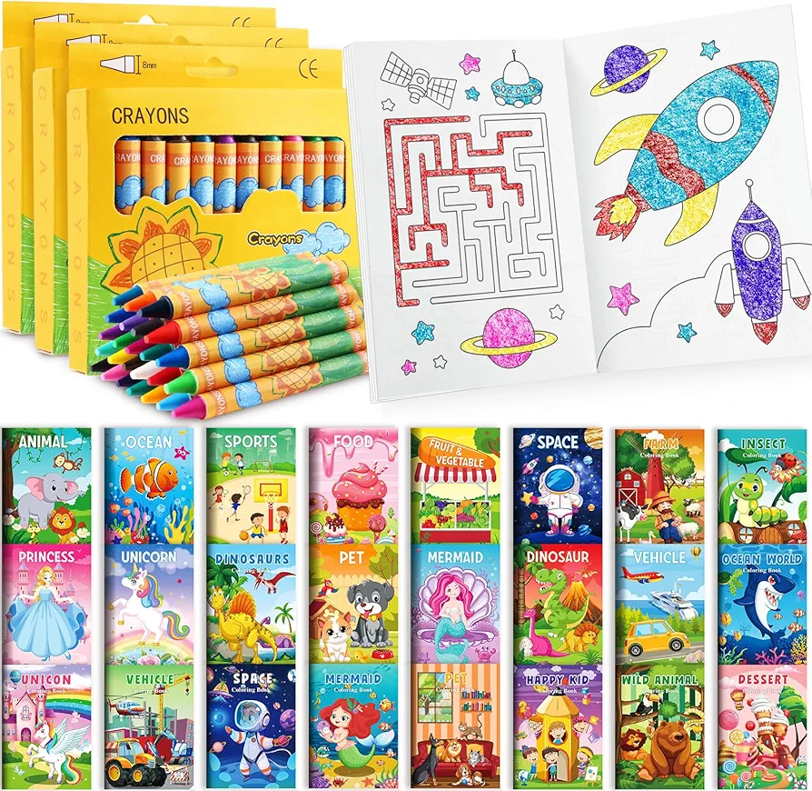 BenLouis 144pcs Coloring Books with Crayons Party Favors Bulk Mini Coloring Books for Kids Unicorn Dinosaur Mermaid Animal Birthday Goodie Bags Stuffers for Classroom Travel Activity Crafts