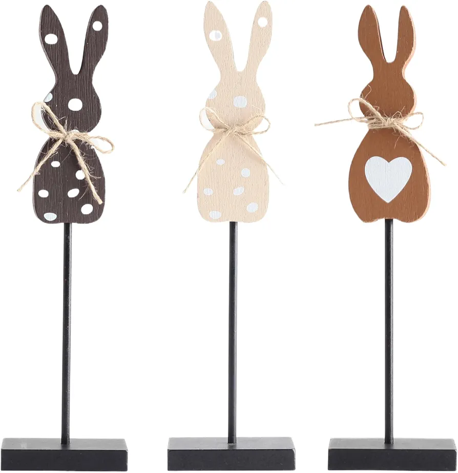 3 Pcs/Set Easter Bunny Decor Freestanding Easter Table Decor with Removable Base Tray Decorations Easter Easter Home Decor Cute Bows Easter Decorations Indoor for Living Room, Bedroom, Office Desktop