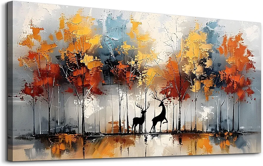 Lapremoly Large Canvas Wall Art For Living Room Wall Decor For Bedroom Modern Office Decorations Textured Abstract Wall Pictures Elk Forest Landscape Paintings Canvas Art Prints Home Decor Artwork