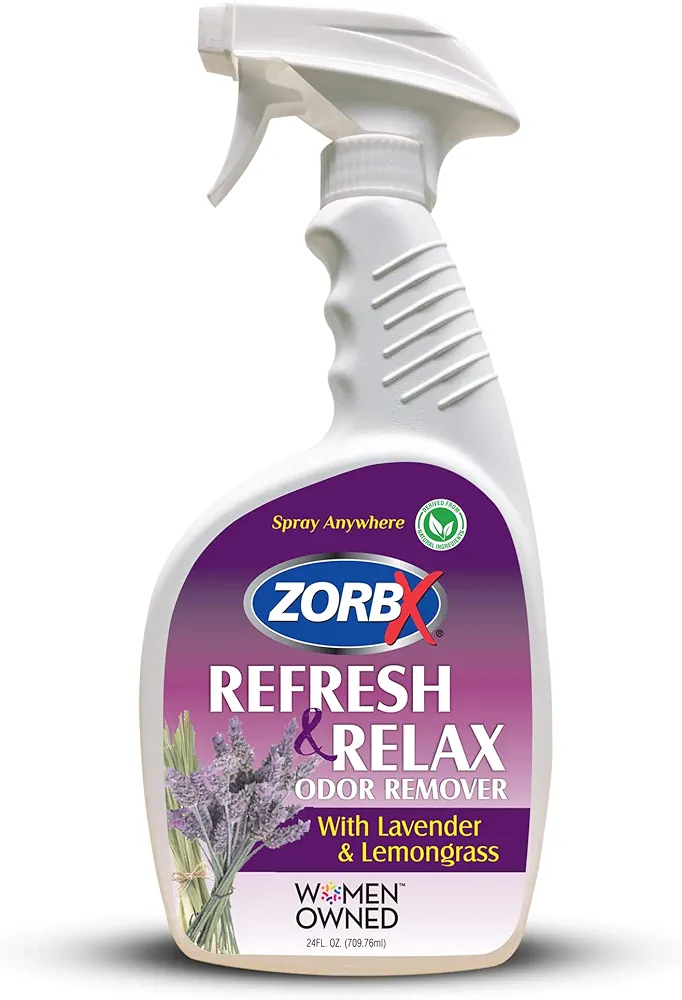 ZORBX Refresh & Relax Odor Remover Spray - Odor Absorbers for Strong Odor W/Lavender & Lemongrass Scent - Fabric Refresher Spray & Air Deodorizer for Urine, Shoes, Smoke, Car, Laundry & Room (24 oz)