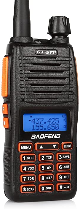 BAOFENG GT-5TP 8W/4W/1W Tri-Power Dual Band Radio 144-148MHz 420-450MHz Handheld Two Way Radio Walkie Talkie with Earpiece + 2000mAh Battery + Dual PTT, Long Range for Adults Ham Radio