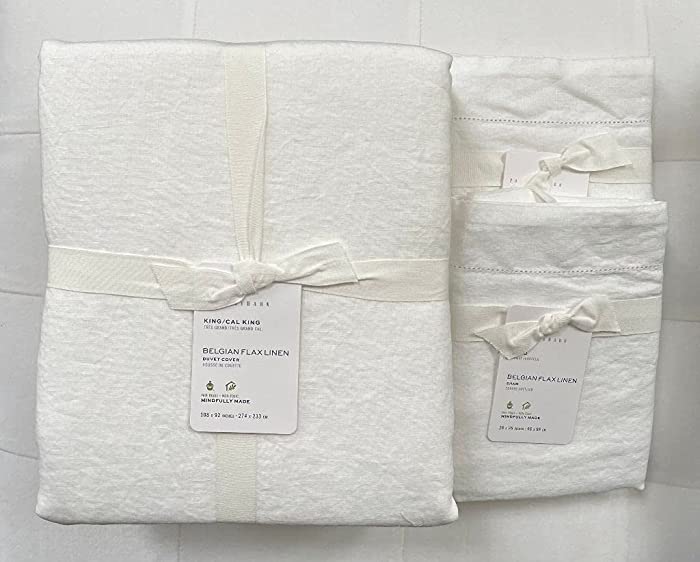 Pottery Barn Belgian Linen Flax Duvet Cover King/California King & Two Euro Shams~White~