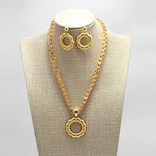 Dubai Jewelry Sets for Women Gold Color Ethiopian Pendant Necklaces Earrings Middle Eastern Arab African Wedding Jewelery