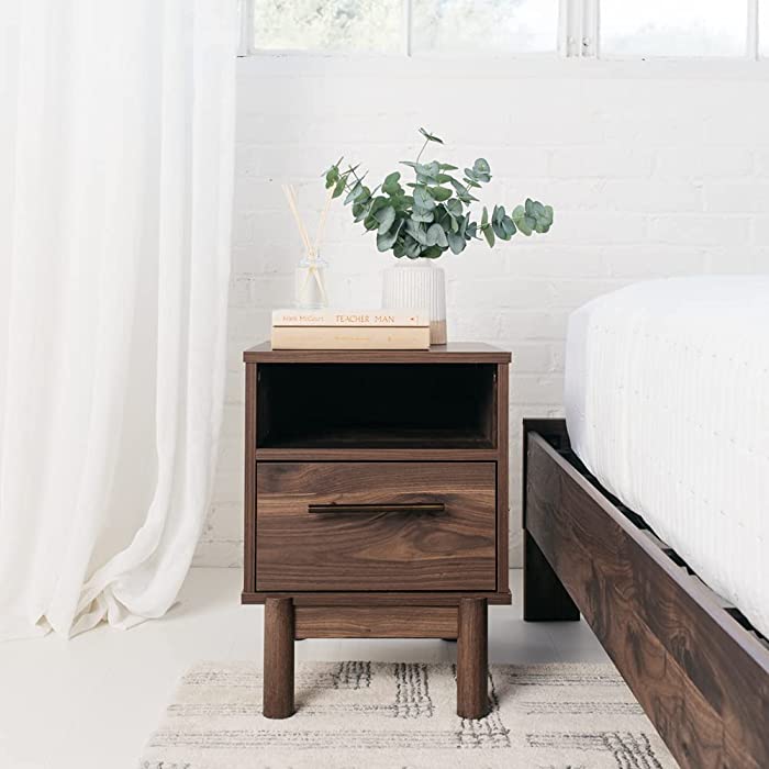 Signature Design by Ashley Calverson Mid-Century Modern 1 Drawer Nightstand, Mocha Brown