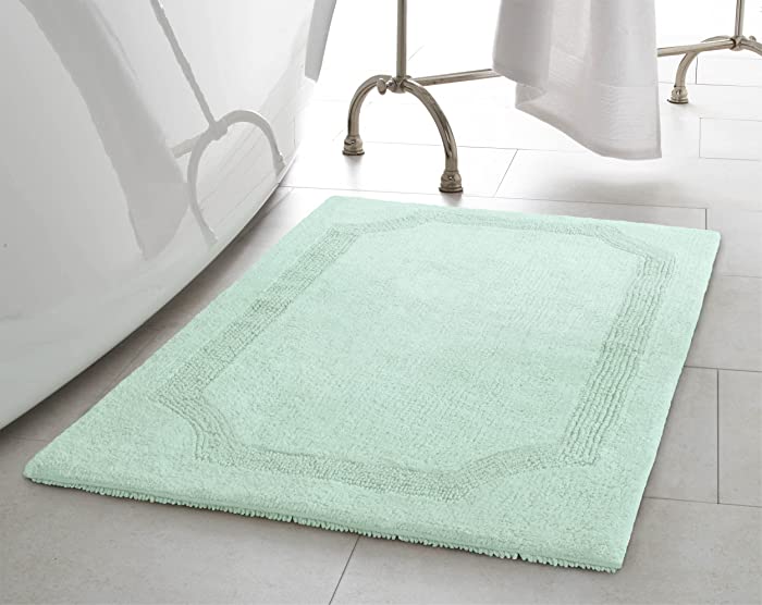 Laura Ashley Reversible Cotton 17 x 24 in. Bath Mat, Aqua