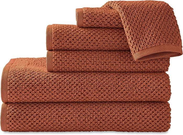 Scott Living Terrain Charcoal Cotton Blend Solid 6-Piece Towel Set | Bombay Brown | Super Soft & Quick Drying | Designer Home Towels | Sustainable | 2 Bath Towels - 2 Hand Towels - 2 Wash Towels