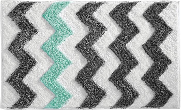 iDesign Chevron Microfiber Non-Slip Bath and Shower Mat - 34" x 21", Teal/Gray