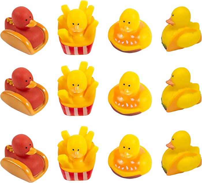 Cool Rubber Ducks (2") Standard Size. (12 Pack) Cute Duck Bath Tub Pool Toys. (Fast Food Rubber Duckies)