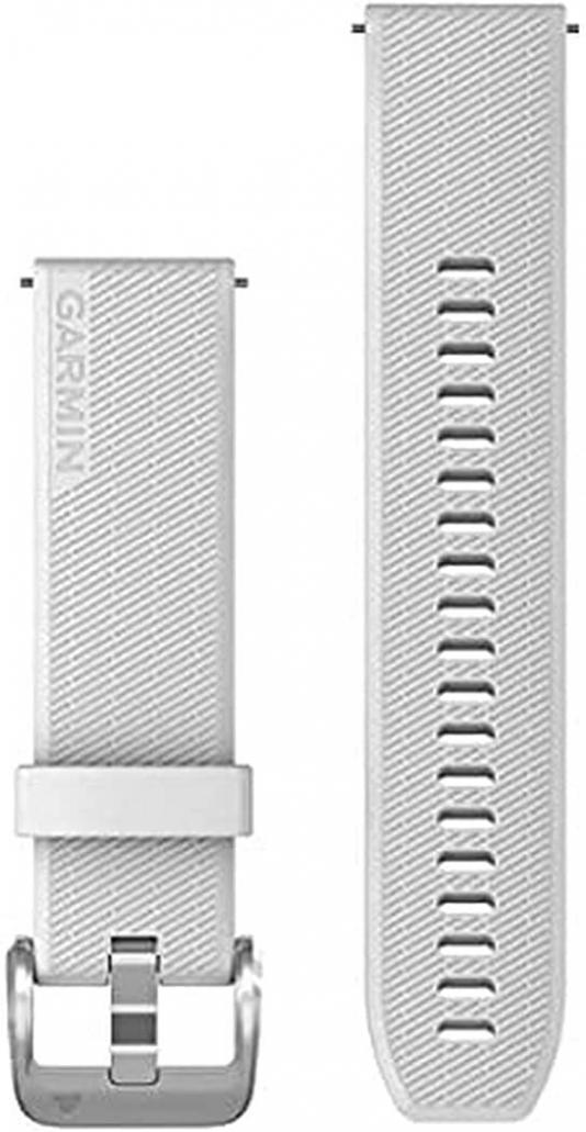 Garmin Quick Release 20 Watch Band, White Silicone with Polished Silver Hardware, (010-13114-01)