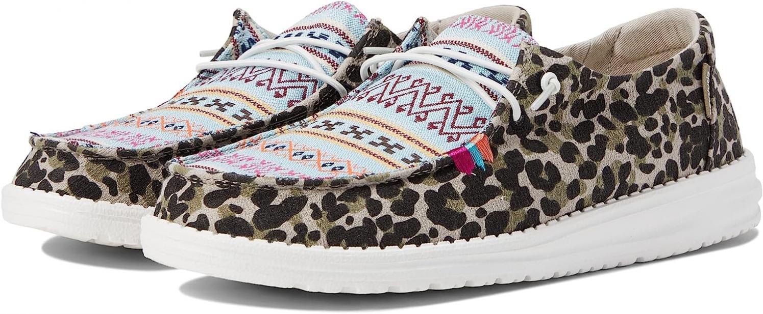 Hey Dude Wendy Shoes for Women - Cotton Canvas Upper - Bungee Lace-up Construction - Rounded-Toe Design Aztec Jungle Beige 5 M