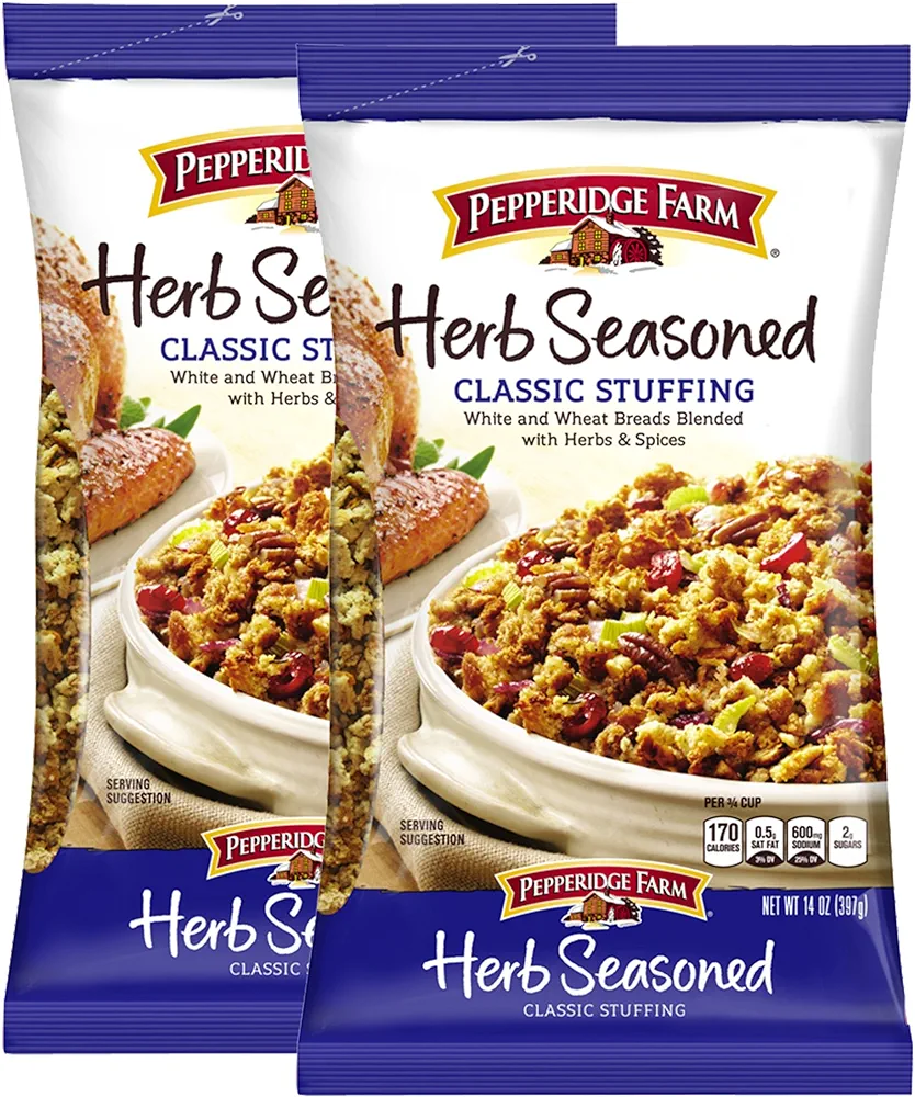 Pepperidge Farm Herb Seasoned Stuffing 12 Oz Bag | White bread Blended With Herbs & Spices | Turkey Poultry Casserole | Holiday Thanksgiving Christmas Dinner (Classic) (2-Pack)