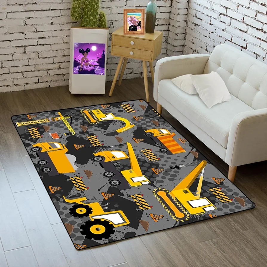 Construction Rugs for Boys Room Play Rug for Cars and Trucks Car Rug Play Mat Kids Rugs for Playroom Car Rug for Boys Room Construction Decor for Boys Room,Grey 2'×3'