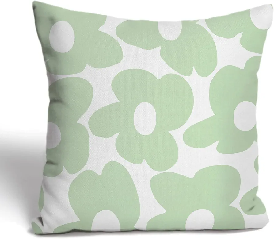 Danish Pastel Room Decor - Pastel Preppy Aesthetic - Green Daisy Flower Throw Pillow Cover (18"x18")