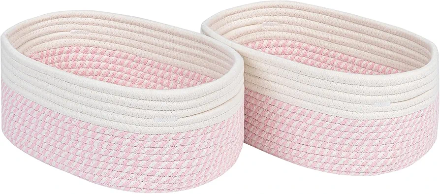 CubesLand Cotton Rope Baskets for Shelves Storage,Cube Shelf Closet Storage Bins Set 2,Long-lasting &Skin-friendly Toy Basket Bin,Stylish Room Decor Basket,Woven Off White/Mixed Pink