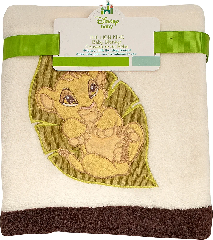 Disney Lion King Simba's Wild Adventure Super Soft Appliqued Baby Blanket, Ivory, Brown , 30x40 Inch (Pack of 1)