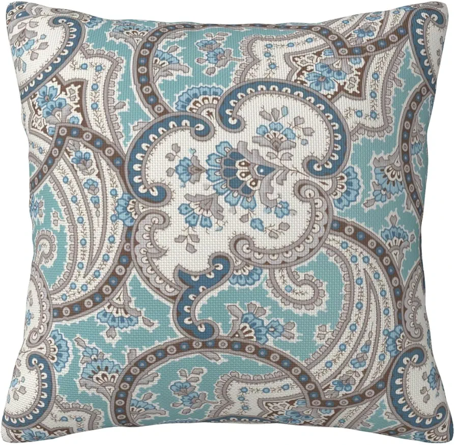 Blue Paisley Accent Throw Pillow Covers 18x18 Inch Floral Pattern Pillow Case Square Decorative Pillowcase Cushion Cover for Home Decor Sofa Living Room Couch Bed Indoor/Outdoor