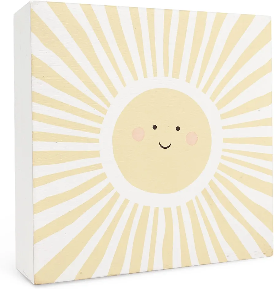 Sunshine Nursery Decor - Boho Neutral Sunshine Sun Wooden Box Sign 5x5 for Nursery Playroom Baby Toddler Kids Room Decor, Boho Classroom Decor, Sunshine Decor