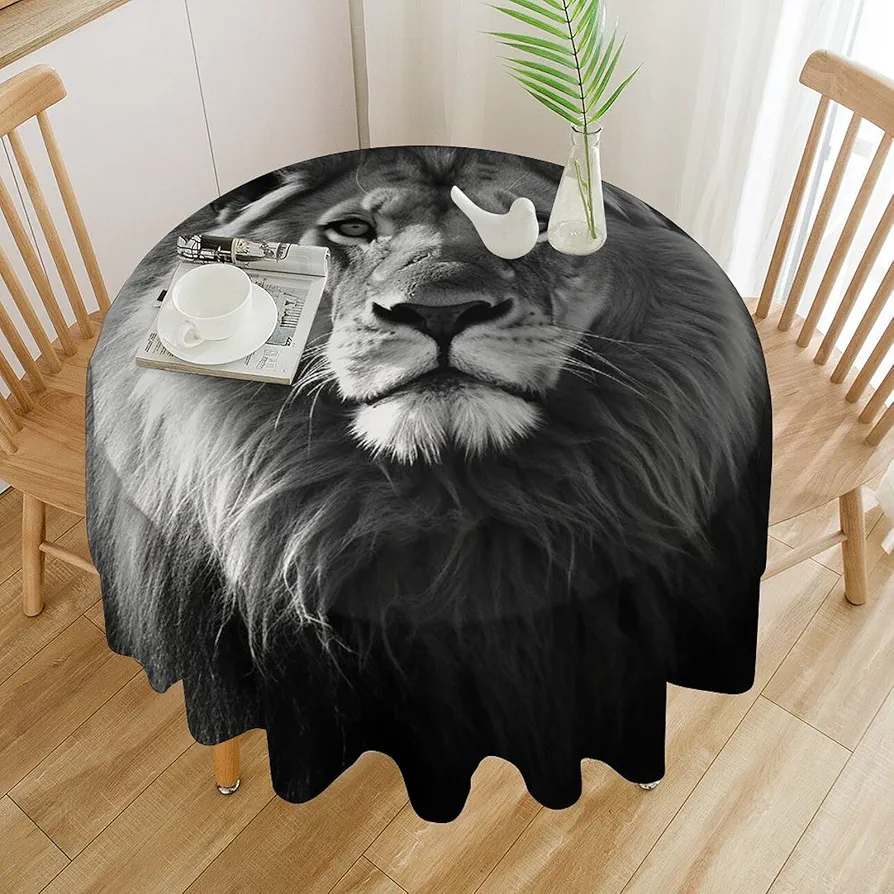 Round Tablecloth Washable Table Cloth African Lion Black and White Indoor Outdoor Tablecloth Kitchen Dining Room Table Cover for Tables Outdoor Farmhouse Holiday36x36in