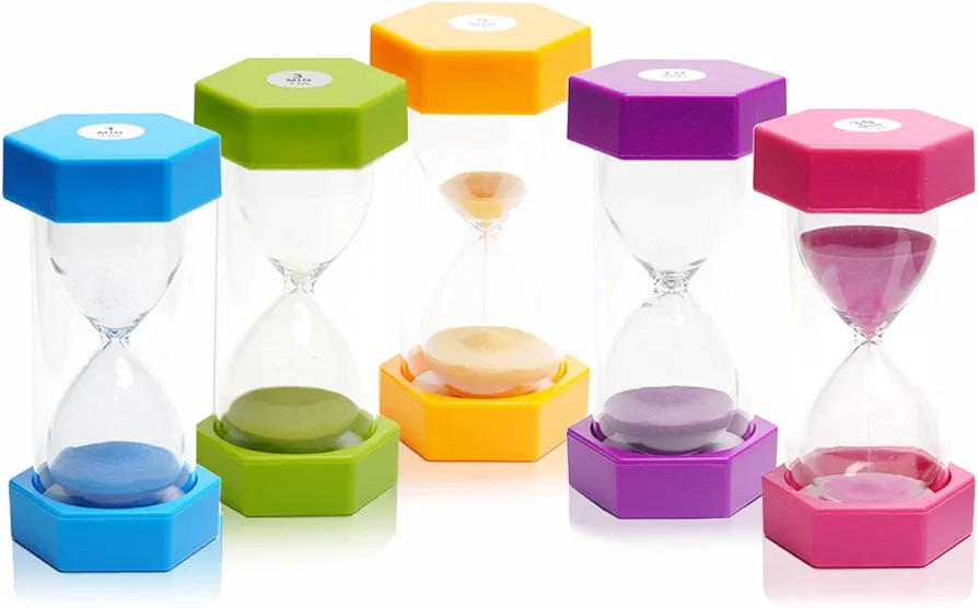 5 Pack Sand Timer Colorful Sandglass Timer Hourglass Set Sand Clock Timer Hourglass 1/3/5/10/30 Minutes Games Classroom Kids Kitchen, Blue, Green, Prange, Purple, Pink, 36.5 * 14 * 7.5 cm