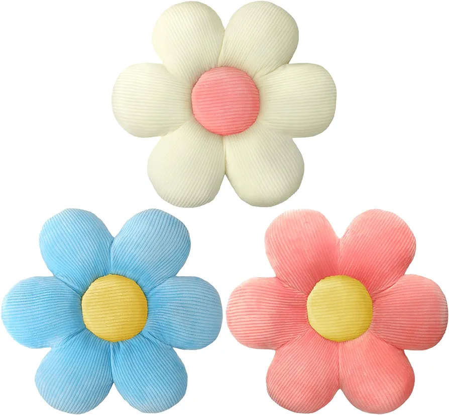 Sratte 3 Pcs Flower Pillows Flower Shaped Throw Pillow Cute Daisy Flower Pillow Flower Seating Cushions for Adults Kids Home Bedroom Sofa Chair Couch Decor(Multicolored,16")