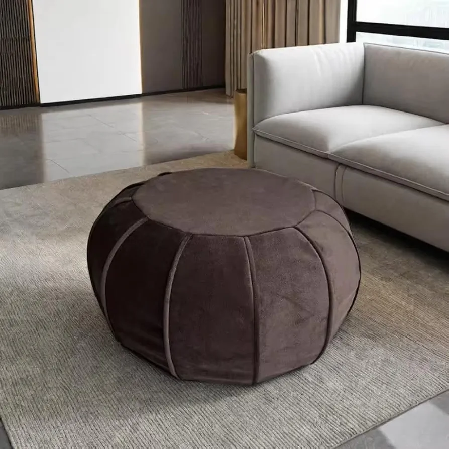 Louis Donné Unstuffed Round Faux Leather Pouf Cover, Storage Foot Rest Foot Stool, Bean Bag Chair, Pouf Ottoman Cover for Living Room, Bed Room, Patio, Scratch and Dirt Resistant, Coffee