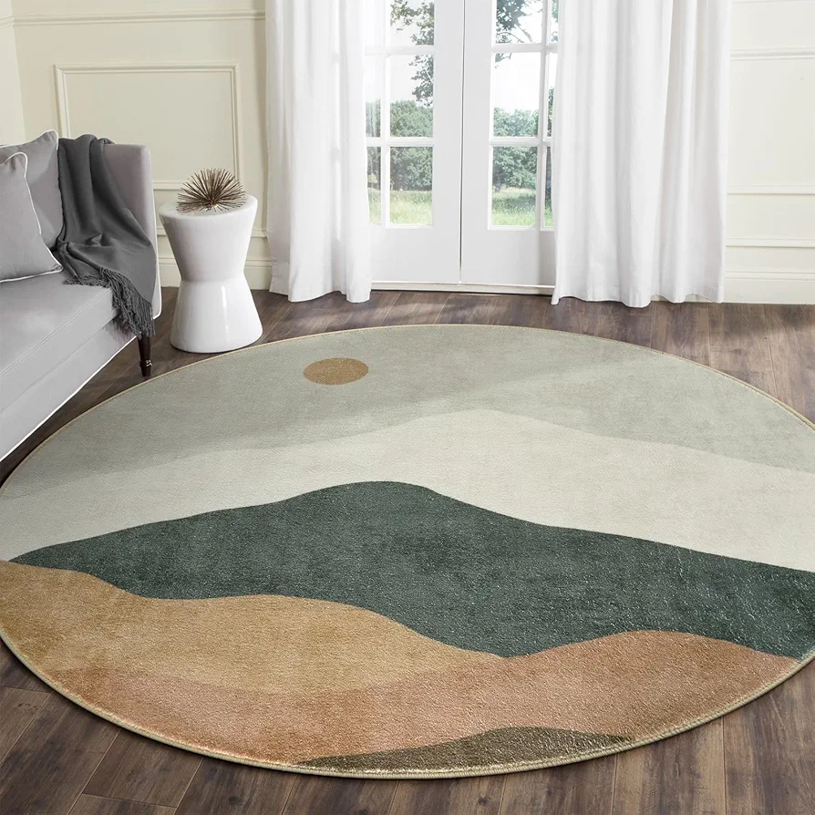 6ft Abstract Rugs for Living Room,Soft Non-Slip Washable Large Round Rug,Chic Faux Wool Mountain Low-Pile Carpets for Kidsroom/Nursery/Bedroom/Porch(Grey)