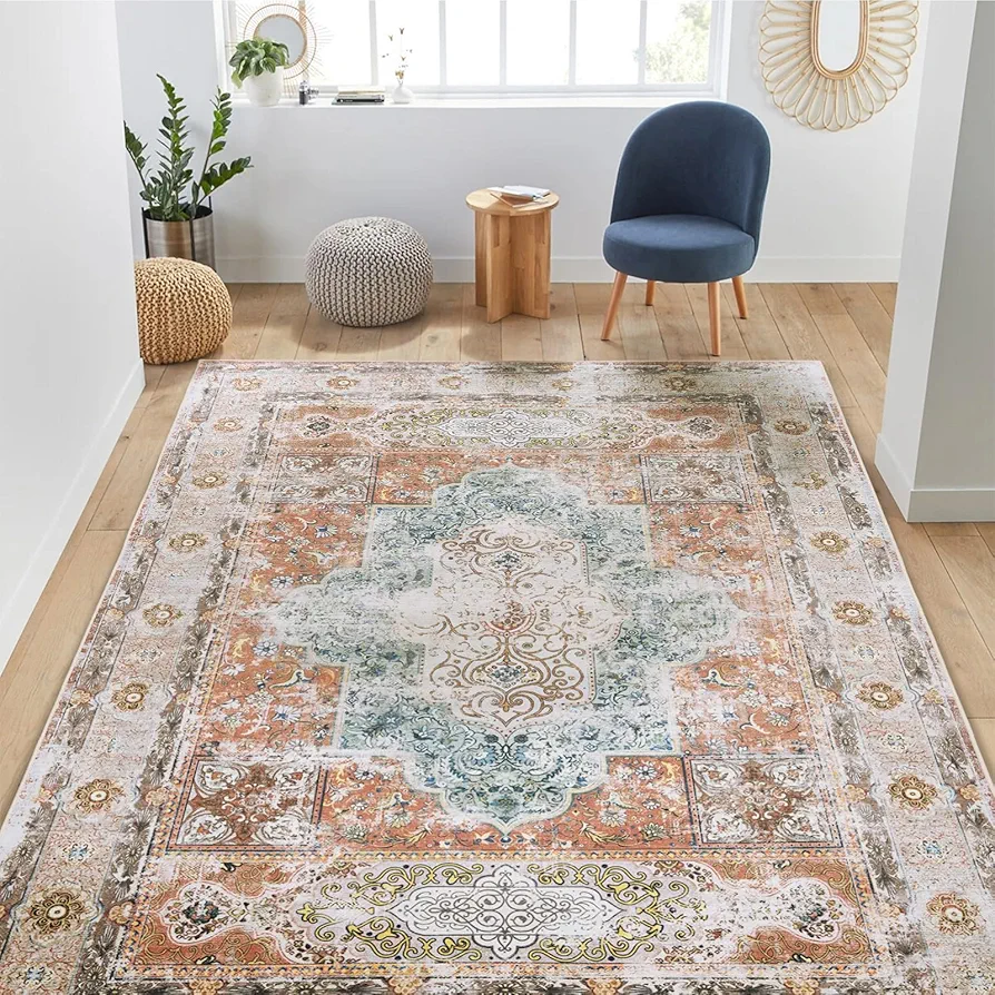 BESTSWEETIE 5x7 Area Rugs for Living Room Non Slip Area Rug 5x7 Rugs Washable Rugs 5x7 Vintage Rug Area Rug for Bedroom Living Room Dinning Room No Pile Brick