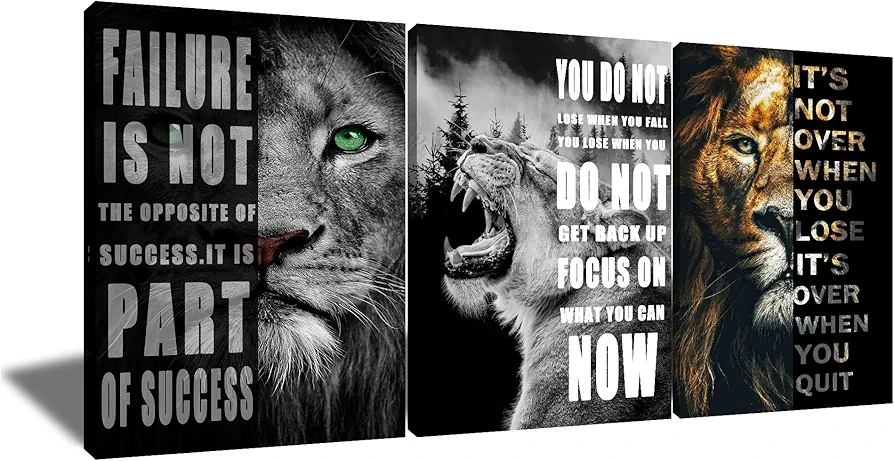 Lion Motivational Canvas Print Wall Art Office Animal Inspirational Picture Animal Poster Painting Modern Inspiring Artwork for Home Living Room Bedroom Office Decor Ready to Hang [36''Wx 16''H]