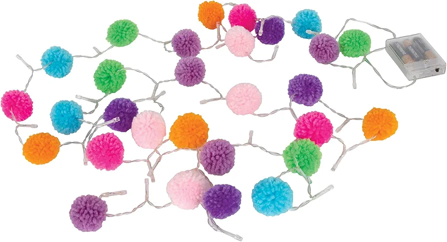 iscream 30 Colorful Pom Pom + 29 Light 118" Long Battery Operated Light String