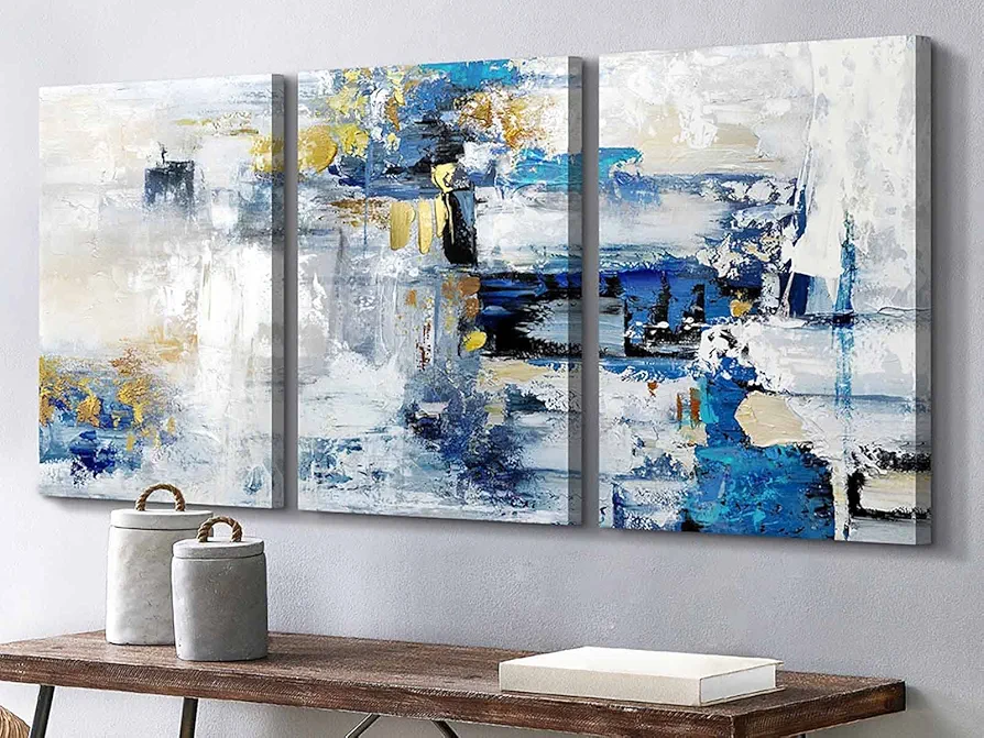 SERENDIPITS Living Room Decor Canvas Wall Art Blue Pictures Gold Wall Decorations Abstract Art Modern Wall Decor Big Painting Bedroom Kitchen Dining Room Decor Office Artwork 48x24in