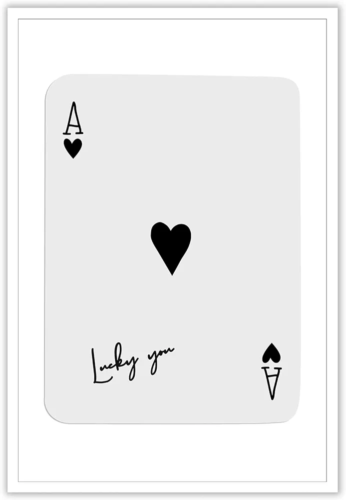 Dcvjiy Funky Black And White Lucky Poker Posters Funny Modern Preppy Ace Playing Card Canvas Wall Art Retro Black White Lucky Prints Painting Trendy Room Aesthetic Wall Decor 16x24in Unframed