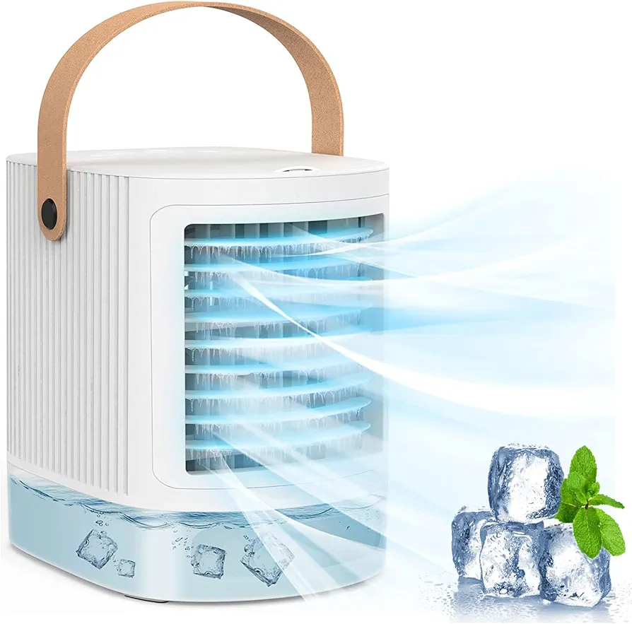 Mini Portable Air Conditioners, 3-IN-1 Evaporative Air Cooler - fancole Small Air Conditioner With 3 Levels Humidify, 7 Colors Night Light, 3 Speeds USB Powered for Room Desktop Office Camping