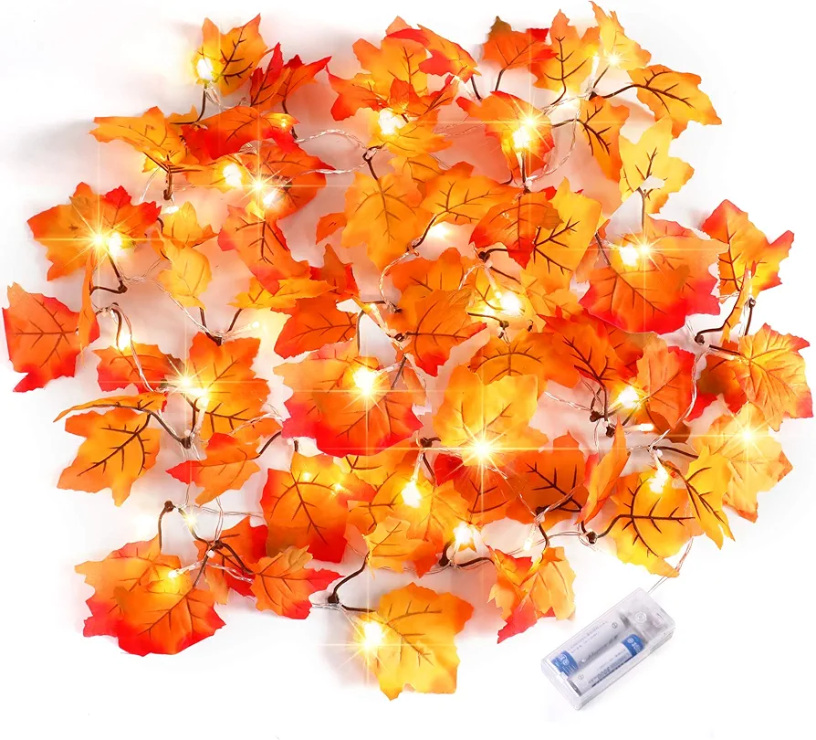 4 Pack Fall Decor for Home, 80 Led 32.8 Thanksgiving Decorations Lighted Fall Garland, Maple Leaves String Lights for Home Indoor Outdoor