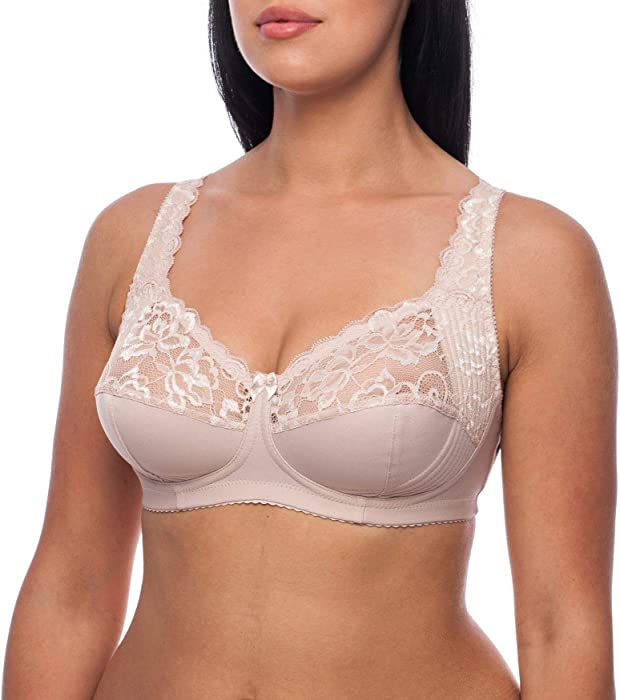 frugue Women's Wirefree Wireless Plus Size Lace Minimizer Bra