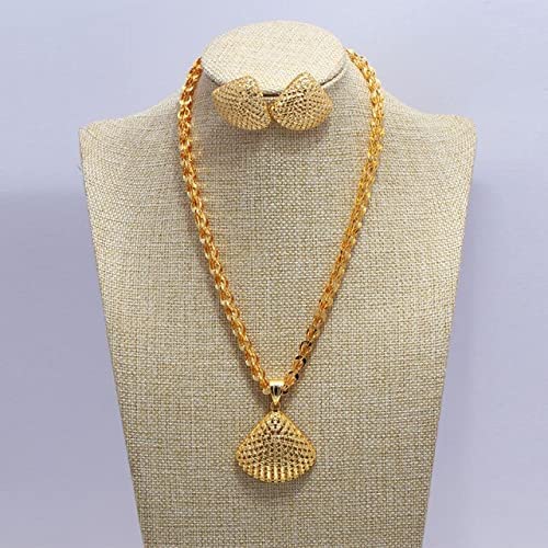 Dubai Jewelry Sets for Women Gold Color Ethiopian Pendant Necklaces Earrings Middle Eastern Arab African Wedding Jewelery