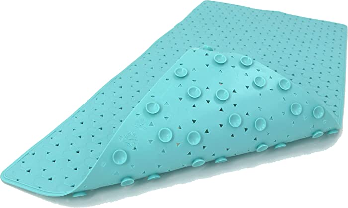 SAFELAND Patented Non-Slip Bath, Shower and Tub Mat, 30x15 Inch, TPR Material, Eco-Friendly, Non-PVC, Machine Washable, Extra-Soft, with Powerful Gripping Suction Cups, Tweed– Aqua