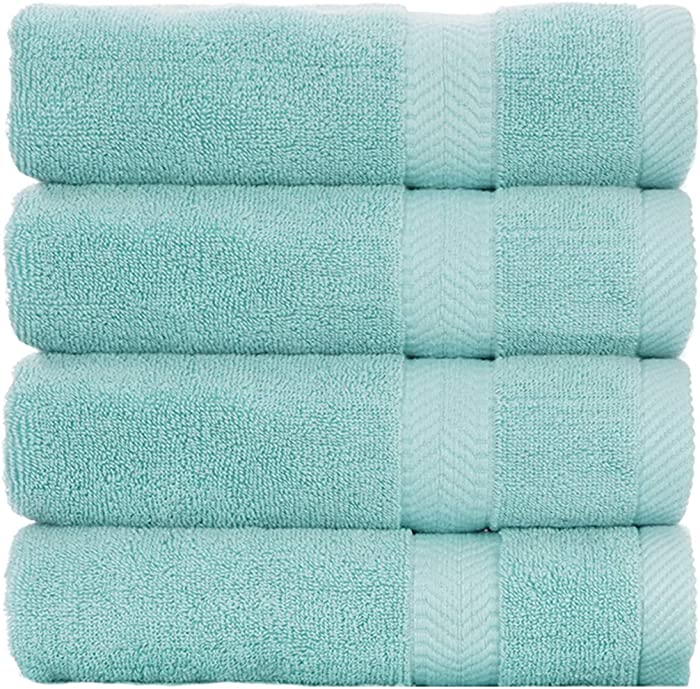 BY LORA Terry Cotton Bath Towel Sheet, Set of 4, Nautical Teal