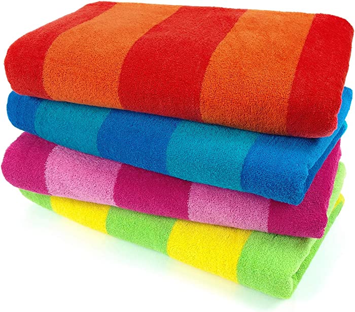 Kaufman - Ultrasoft, Plush ,100% Combed Ring Spun Yarn dye Cotton Velour Tonal Stripe Oversized 30”x60” Highly Absorbent, Quick Dry, Colorful Striped Beach, Pool and Bath Towel. (4-PK)