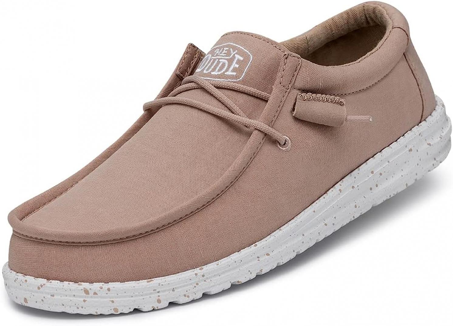 Hey Dude Men's Wally Slub Canvas Tan Men's 5 & Women's 7 | Men's Loafers | Men's Slip On Shoes | Comfortable & Light-Weight