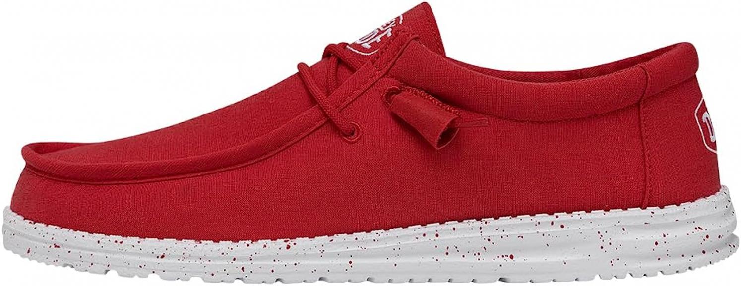 Hey Dude Men's Wally Slub Canvas Red Size 7| Men's Loafers | Men's Slip On Shoes | Comfortable & Light-Weight