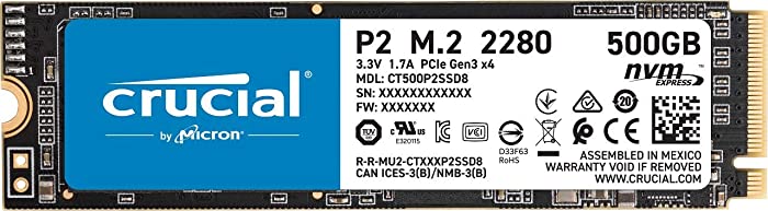 Crucial P2 500GB 3D NAND NVMe PCIe M.2 SSD Up to 2400MB/s - CT500P2SSD8