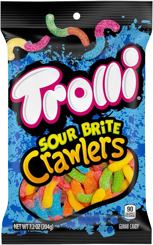 Trolli Sour Brite Crawlers Candy, Original Flavored Sour Gummy Worms, 7.2 Ounce