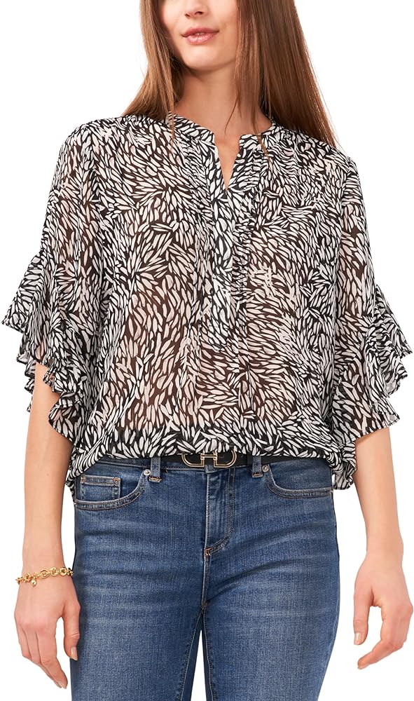 Vince Camuto Plus Size Flutter Sleeve Henley Neck Top