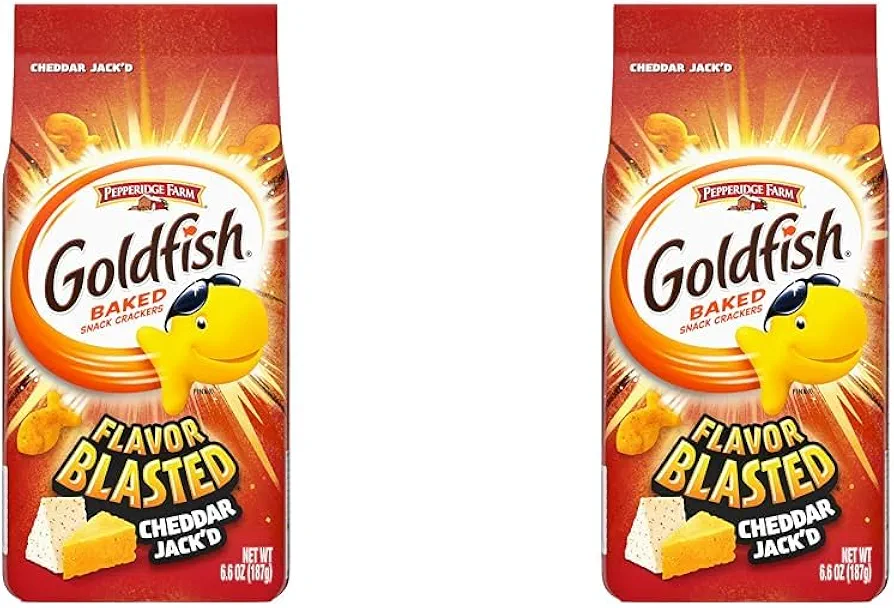 Goldfish Flavor Blasted Cheddar Jack'd Crackers, Snack Crackers, 6.6 oz bag (Pack of 2)