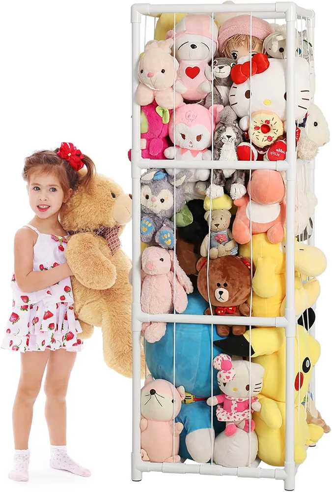 Large Stuffed Animals Storage Zoo Cage, Creative PVC Stuffed Animal Zoo Holder, Space Saver Plush Toys Storage Organizer for Kids Room Playroom White