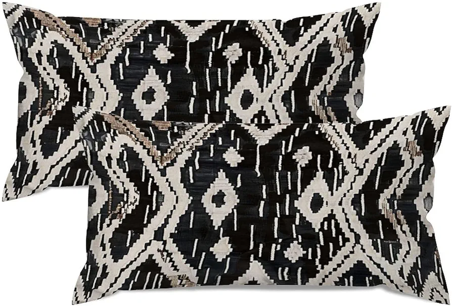 Black and Grey Geometric Ikat Pillow Cases Set of 2 Farmhouse Throw Pillow Cover with Zipper Rectangle Accent Cushion Cover for Office Living Room Bedroom Car Coffee Chair Home Decor 12x24in