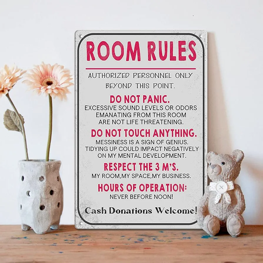 Room Decor for Teen Girls Bedroom Door Decor Teen Boy Tin Signs, Preppy Room Decor Girl Room Rules Signs Teen Girl Room Decor,8x12 inches Funny Signs Cool Stuff Gift for Teen Girl