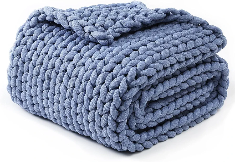 YnM Chunky Throw Blanket, Medium-Weight, Hand Knitted, Skin Friendly, Ventilated and Breathable, Machine Washable, Home Décor Piece for Couch, Sofa and Bed (Cerulean Blue, 50x70 Inch)