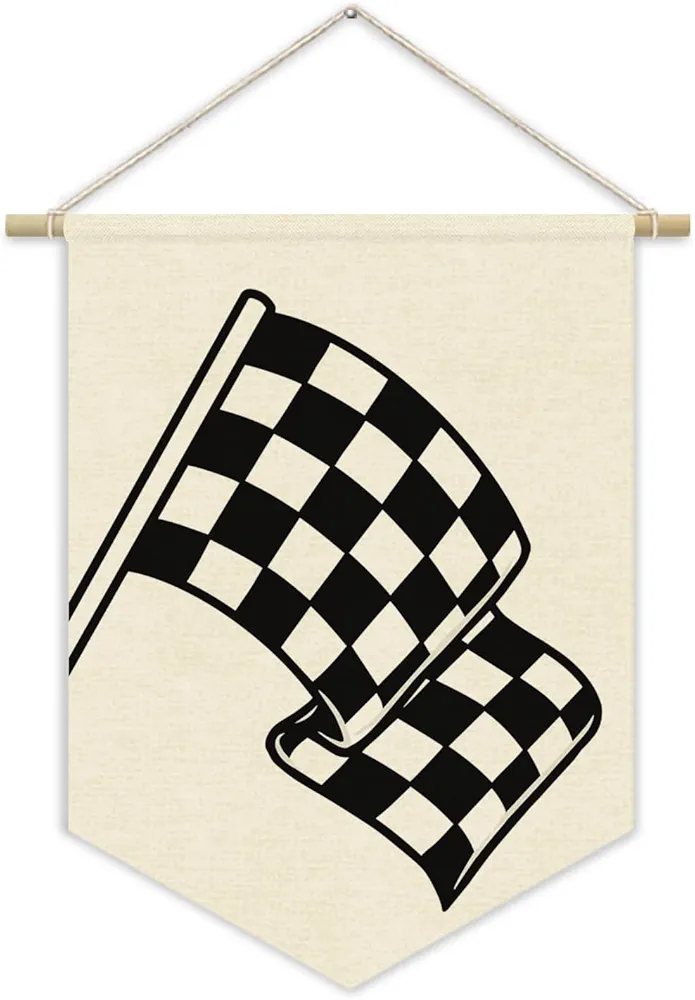 XYDEG Boy Room Decor,Playroom Decor,Toddler Boy Room Decor,Little Racer Dude Race Car Room Canvas Banner Wall Art Decor,Buffalo Plaid Racing Flag Hanging Canvas Banner,Racing Enthusiast Gifts