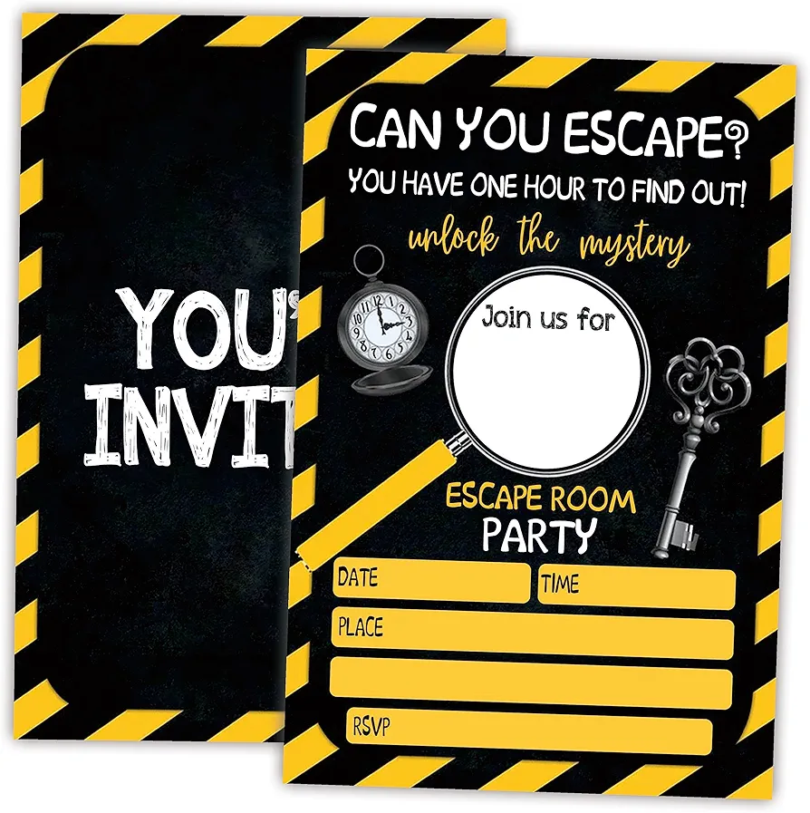 Escape Room Birthday Invitations, Mystery Double-Sided Fill-In Invite Cards For Birthday Party，Boys, Girls, Kids,Teen, 20 Invitations With Envelopes, Decorations,Party Favor And Supply-A30